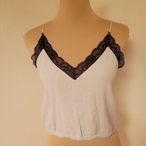 Wilfred Free Grey Crop Cami with Black Lace Trim